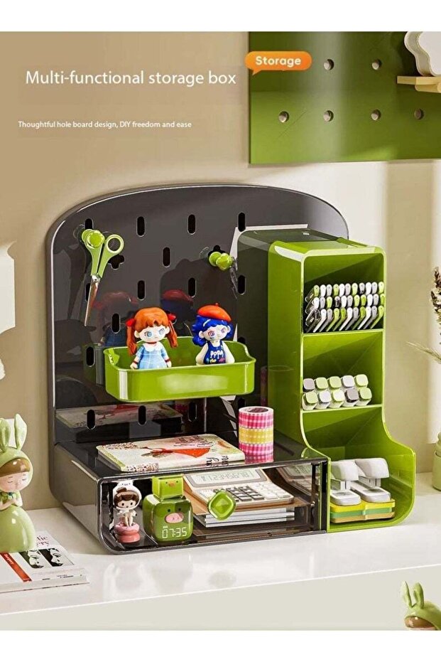 Pen/Pencil Holder, Plastic Desk Organizer with Drawer & Pegboard for Stationary, Office Supplies