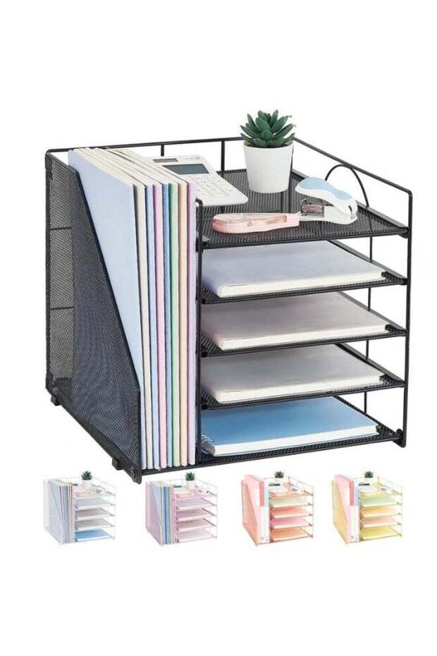 Desk Organizers and Accessories, 5-Tier Paper Letter Tray Organizer with File Holder, Desktop