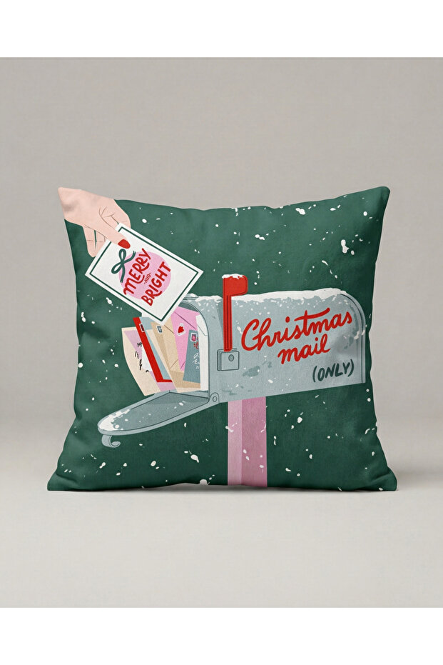 Christmas Letter and Gift Patterned Throw Pillow Cover 350 – Christmas Mail Design 45X45 cm