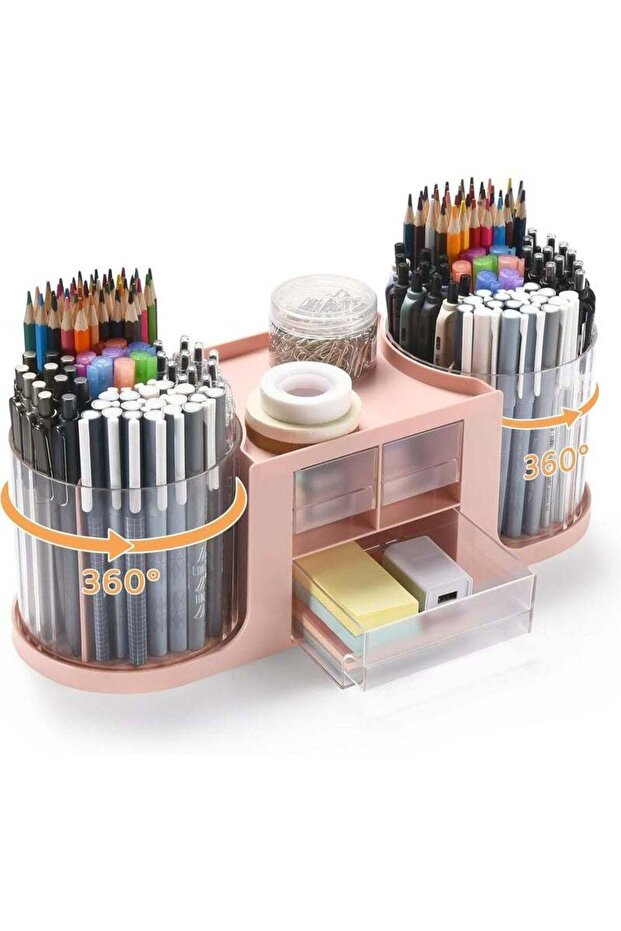 Bukela Rotating Desk Organizer with 2 Pen Holder, Desk Organizers and Accessories with 10 Slots