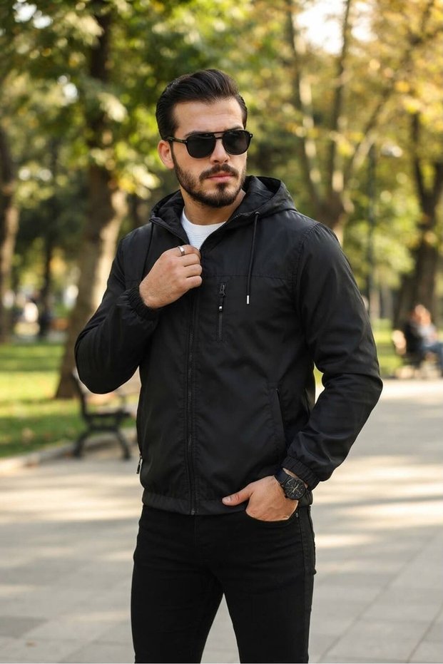Men's Black Waterproof Raincoat Windbreaker