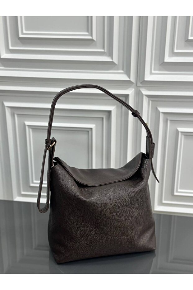 Luxurious Textured Genuine Leather Women's Shoulder Bag - Stylish Hobo Model