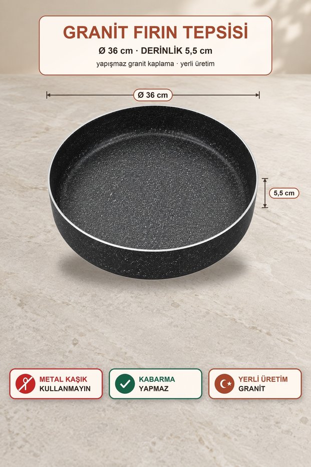 Granite Baking Tray Round Pastry Tray Non-Stick Cast Iron Tray Black Domestic Production