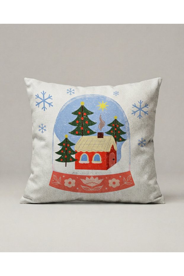 Snow Globe Winter House Patterned Cushion Cover 355 – Snow Globe Design 45X45 cm