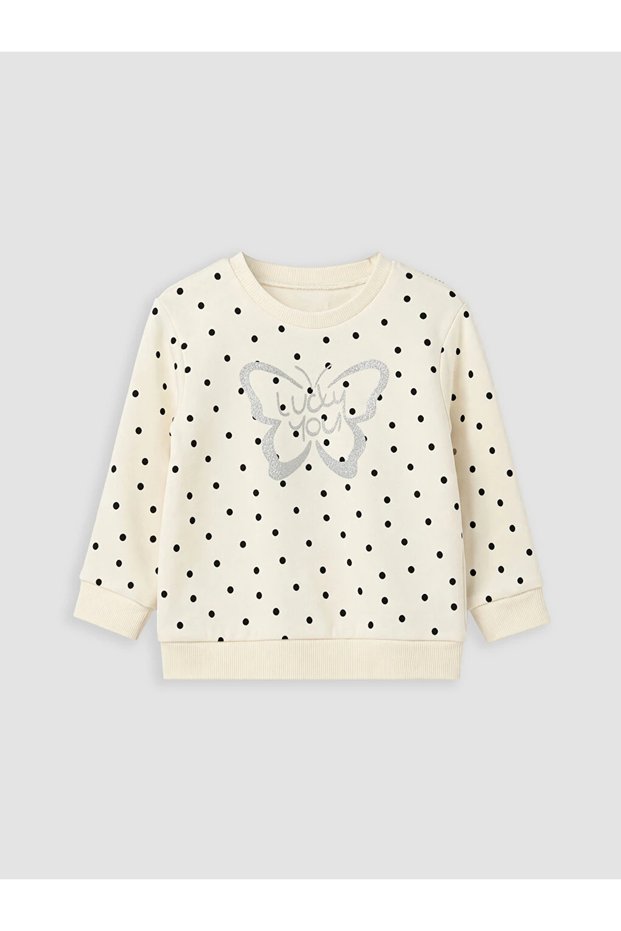 Ecru Polka Dot Girls' Thick Sweatshirt