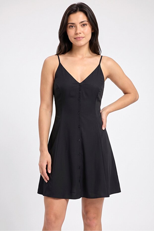 Women Plain A-Line Dress, Black