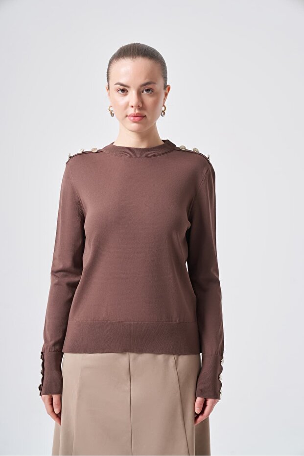 203 Button Detail Sweater Brown