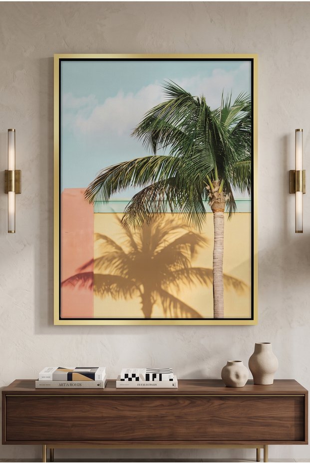 Retro Palm Tree Nature Wall Art | Portrait Framed Canvas Print | Luxury Modern Botanical Decor for Living Room