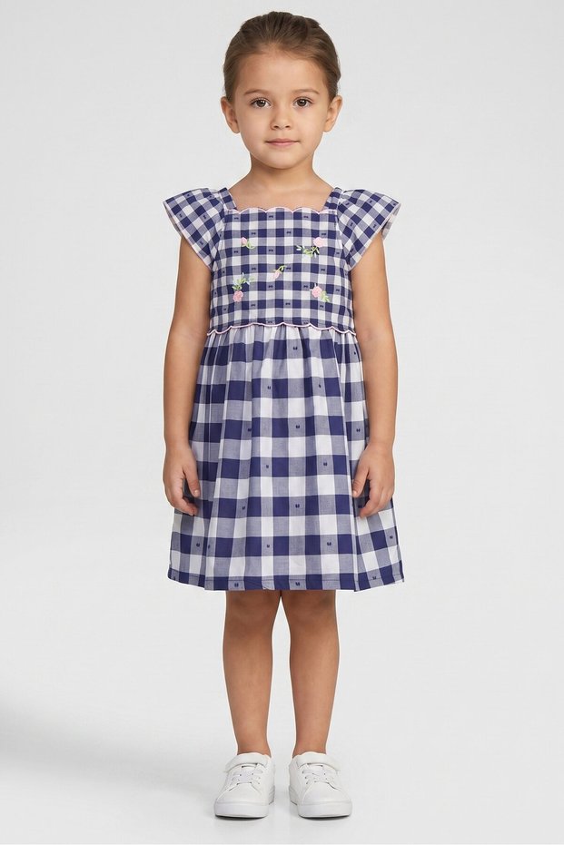 Toddlers Girl Checkered Dress, Multicolor