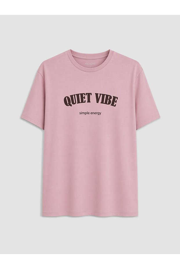 Two Mt Shop Quality Koor Sport Lilac Combed Cotton Printed Oversize Women's Sports T-Shirt