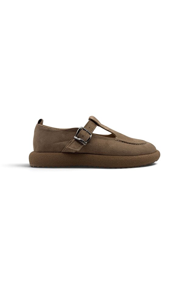 Elena Bantli Black Suede Loafer with Adjustable Buckle Detail
