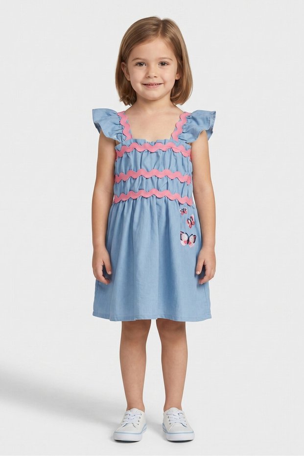 Kids Girl Embroidered Dress, Light Blue