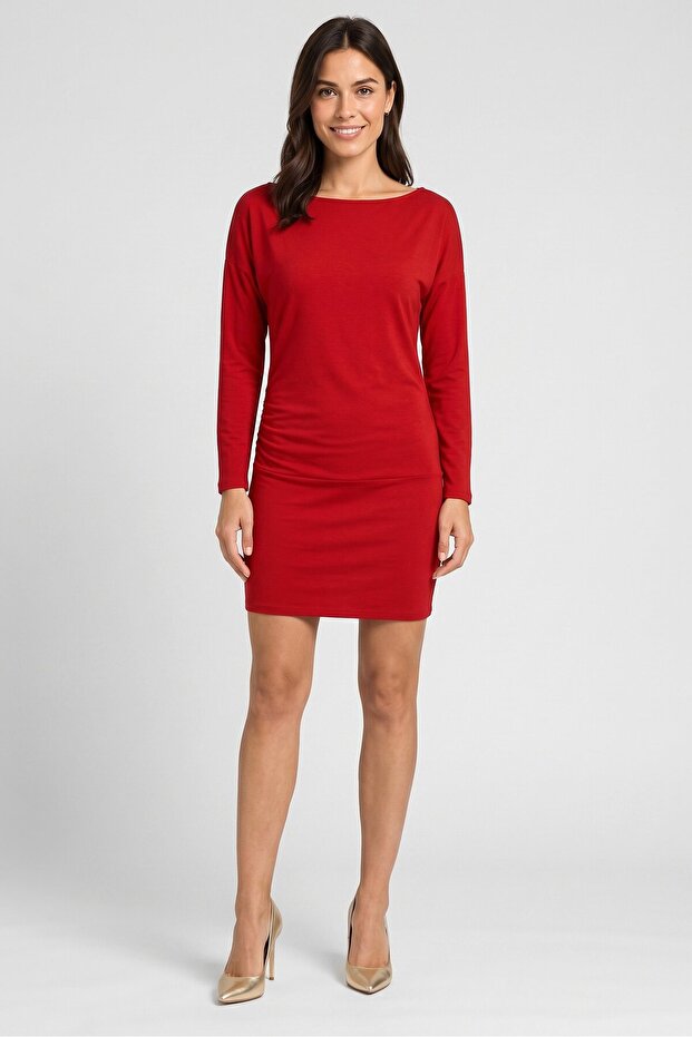 Women Solid Mini Dress, Dark Red