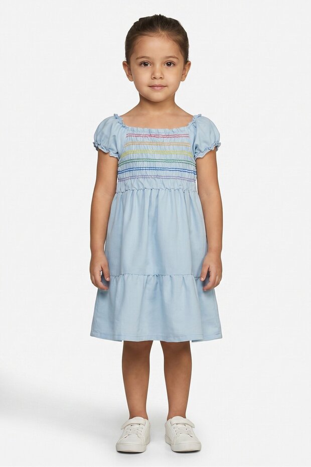Toddlers Girl Textured Dress, Multicolor