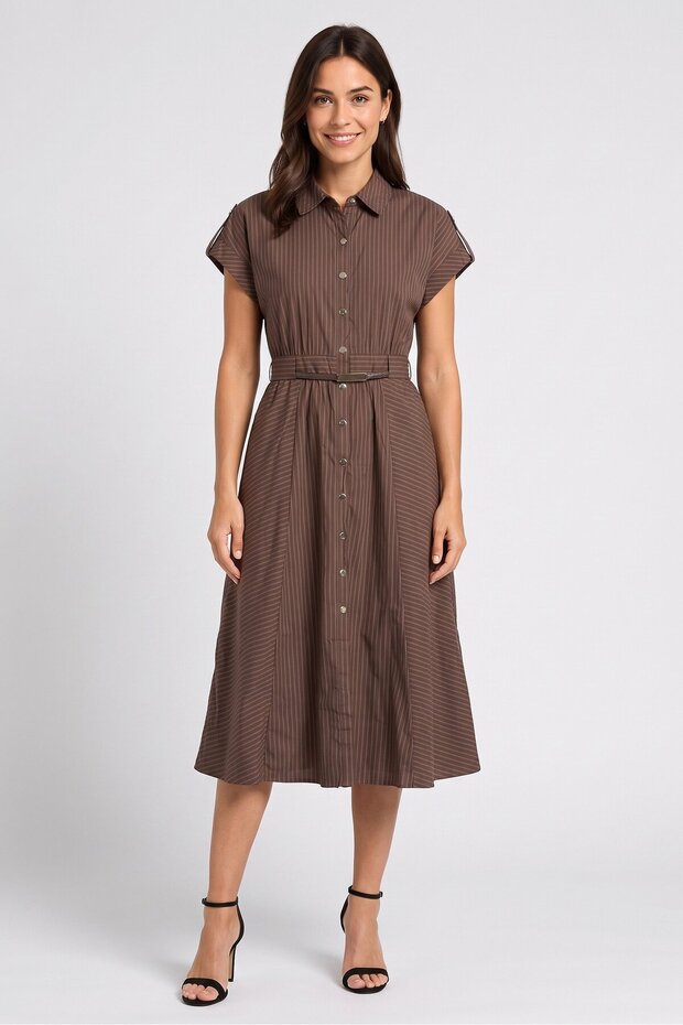 Women Stripe Midi Dress, Brown