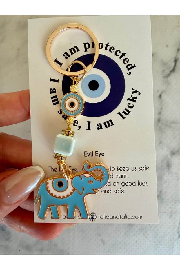 Elephant Figured Evil Eye Beaded Keychain and Bag Ornament