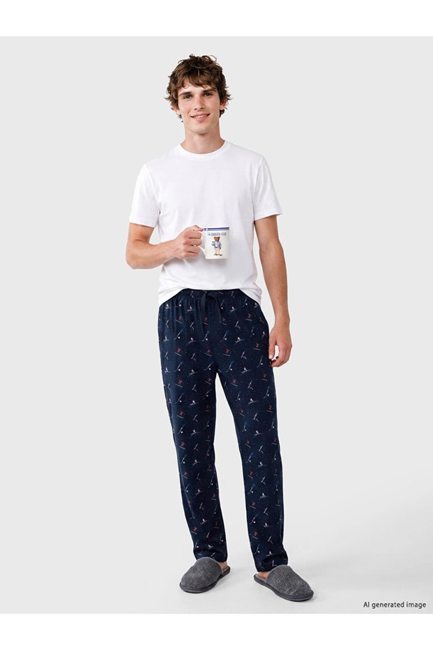Navy Blue Regular Fit Printed Men's Pajama Bottoms