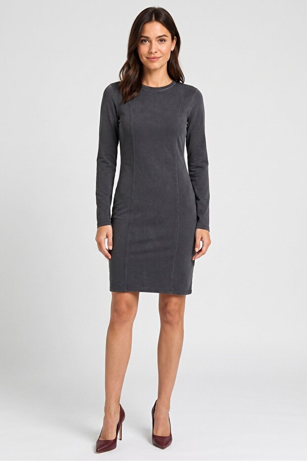 Women Washed Mini Dress, Charcoal