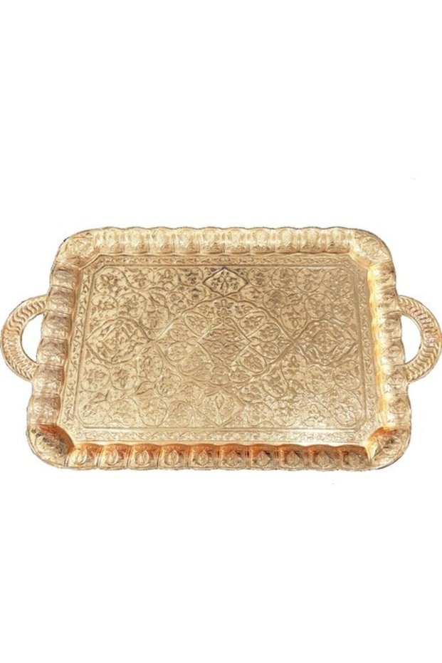 Hc062 Golden Tray with Ottoman Motif, Stylish Design