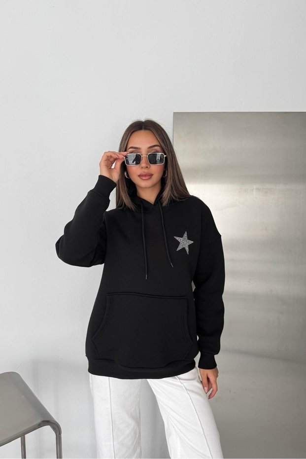 Women's Star Detailed Hooded Sweatshirt