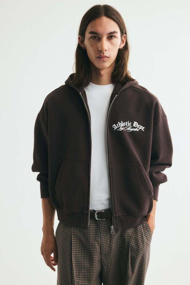 Oversized Fit Printed zip-through hoodie