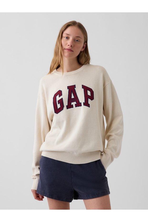 Men's Cream Relaxed Logo Intarsia Sweater
