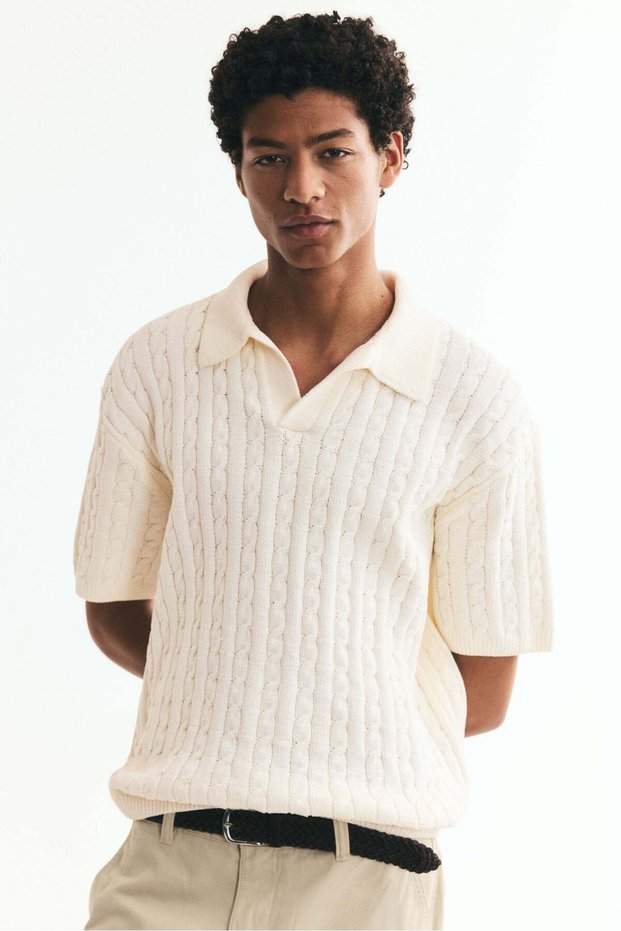 Relaxed Fit Cable-knit polo shirt