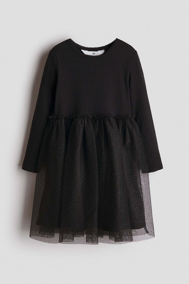Long-sleeved tulle-skirt dress