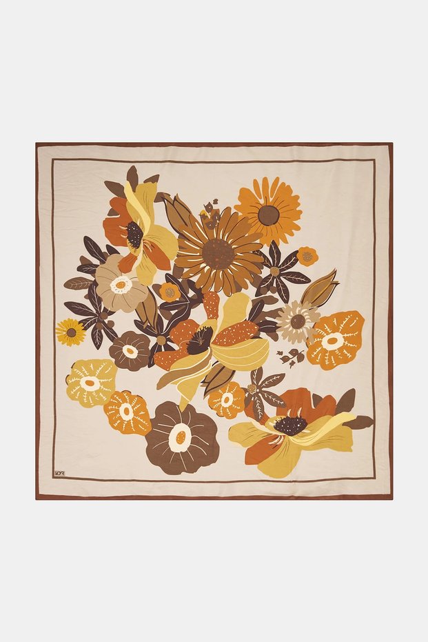 Floral Pattern Viscose Scarf Mustard