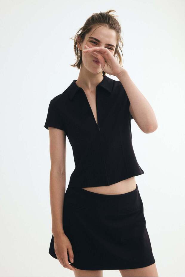 Viscose-blend zip-through top