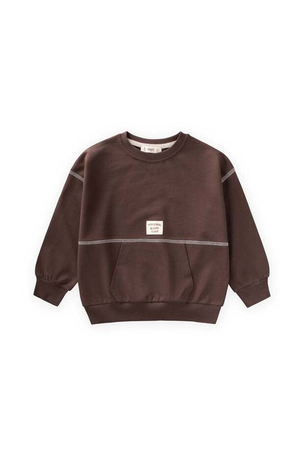 Karyoka Detailed Oversize Sweatshirt 2-8 Years Brown