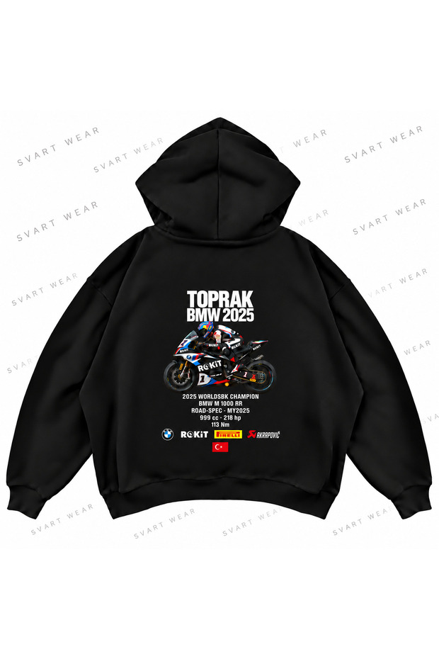Toprak Razgatlioglu · Bmw m 1000 Rr · 2025 Front and Back Printed Black Oversize Boxy Hoodie