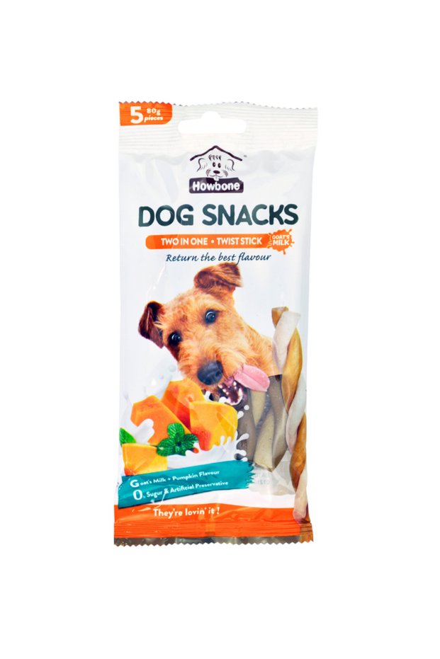 Dog Snack - Two In One Twist Stick 80G (5Pcs) - Goat'S Milk+Pumpkin Flavour
