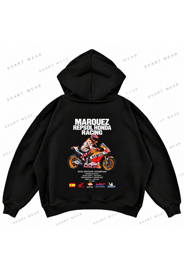 Marc Marquez · Honda Rc213V · 2016 Printed Black Oversize Boxy Hoodie Sweatshirt
