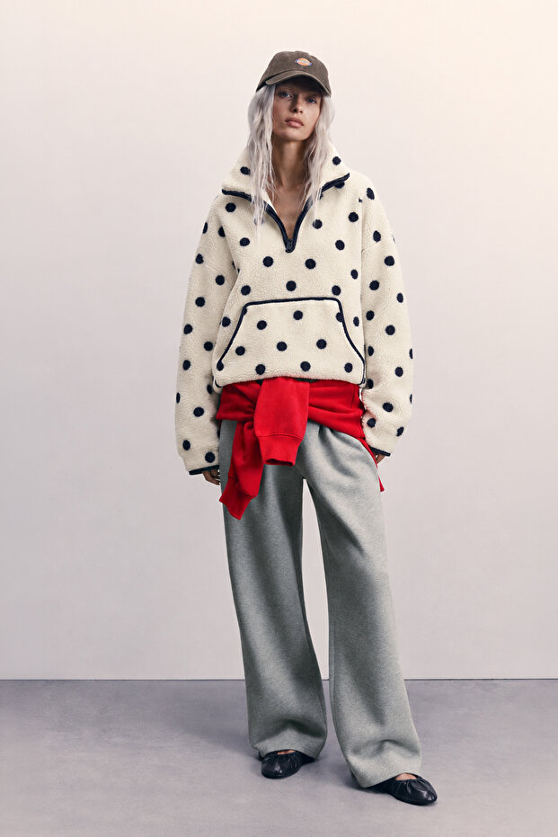 Half Zipper Kangaroo Pocket Plush Sweatshirt