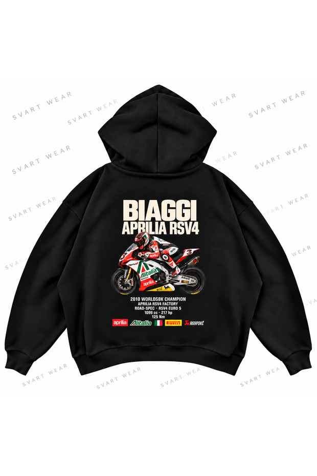 Max Biaggi · Aprilia Rsv4 Factory · 2010 Printed Oversize Boxy Hooded Sweatshirt