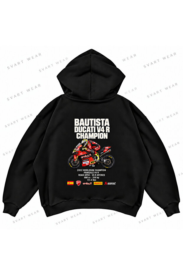 Alvaro Bautista · Ducati Panigale V4 R · 2022 Front and Back Printed Oversized Boxy Hooded Hoodie