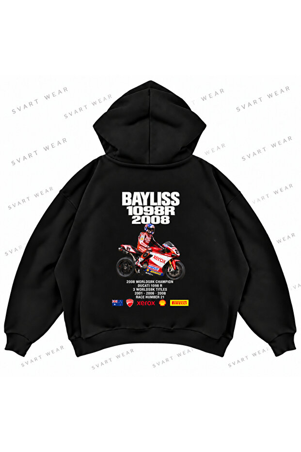 Troy Bayliss · Ducati 1098 R · 2008 Printed Black Oversize Boxy Hoodie Sweatshirt