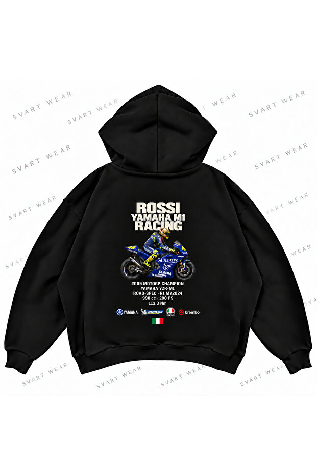 Valentino Rossi · Yamaha Yzr-M1 · 2005 Printed Black Oversize Boxy Hoodie Sweatshirt