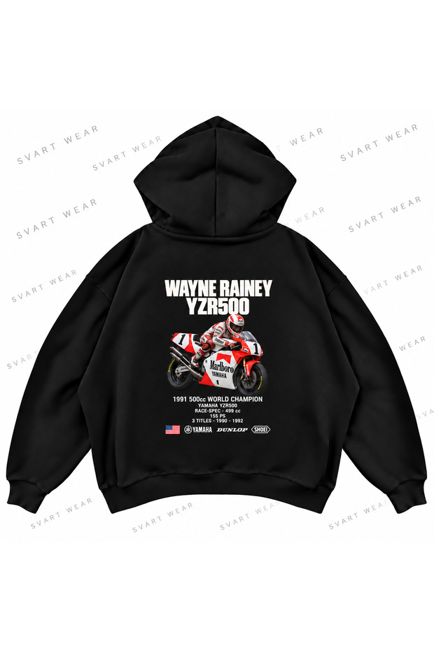 Wayne Rainey · Yamaha Yzr500 · 1991 Front and Back Printed Black Oversized Boxy Hoodie