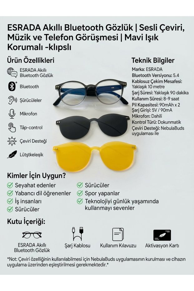 Smart Bluetooth Glasses | Voice Translation, Music, and Phone Call | Blue Light Protection- Clip