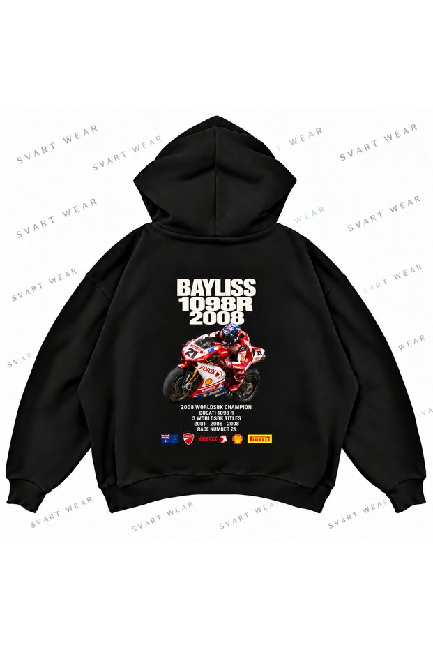 Troy Bayliss · Ducati 1098 R · 2008 Graphic Printed Oversized Boxy Hooded Sweatshirt