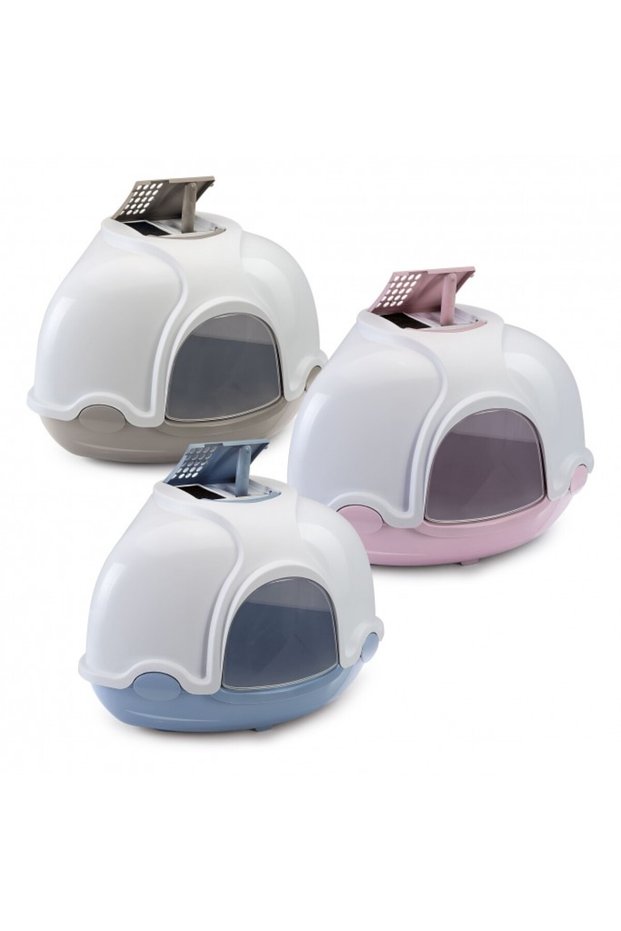 Ginger - Hooded Corner Shaped Litter Tray[Color - Mixed Colours, Dimension - 52X52X44.5 Cm]