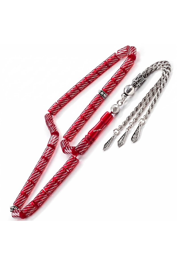 Silver Çakım Spiral Point Processing Fire Amber Prayer Beads