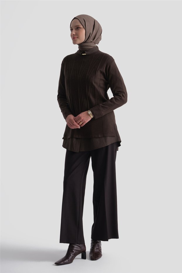 Başak Patterned Sweater Bitter Brown