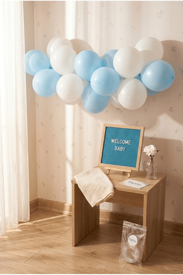 Hospital Room Decoration Welcome Baby First Day Mini Set Boy Blue Felt Writing Board with Stand and Balloon Chain