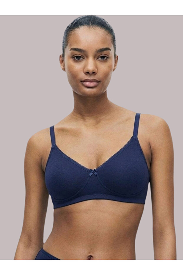 Navy Blue Solid Cotton Non-Padded Comfort T-Shirt Bra
