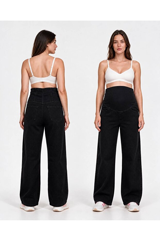 Maternity Boyfriend Jeans with Flexible Abdominal Band and Adjustable Waist, Detailed Waist Model