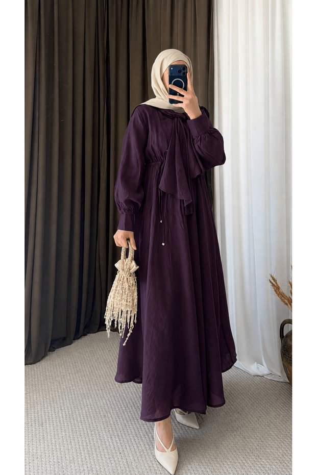 Scarf Dress with Elastic Waist - 5170 - Purple