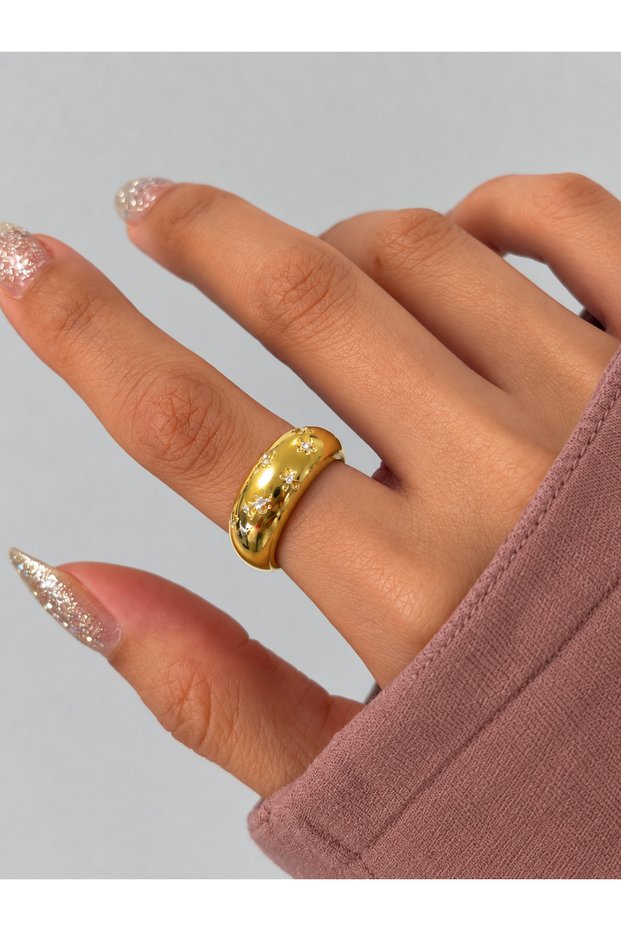 New Model Zircon Stone Adjustable Gold Color Steel Look Women's Ring Special for Divas